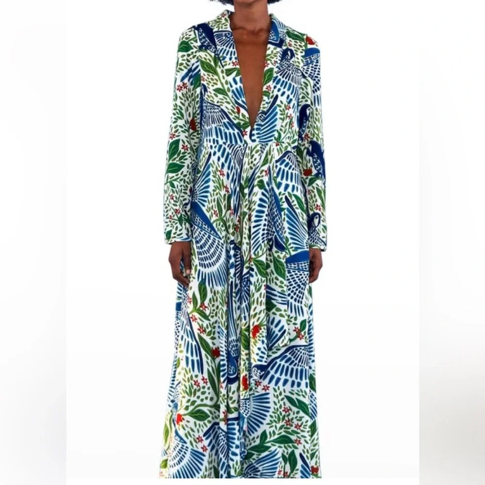 FARM Rio Blue, Green & White Bird-Print Maxi Dress - Picture 2 of 6